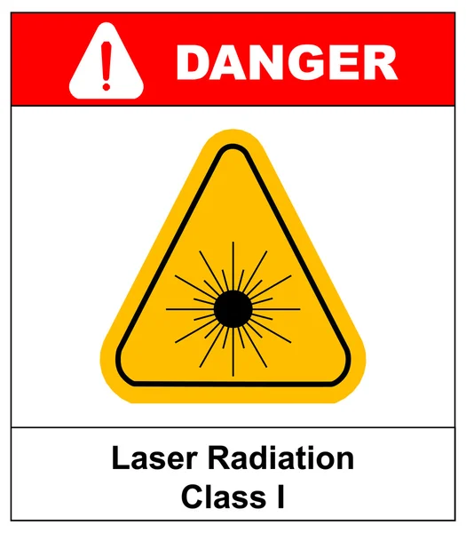 Peligro de radiación láser Clase I símbolo en triángulo amarillo aislado en blanco con texto — Vector de stock