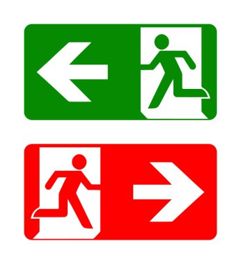 Acil durum simgeleri ateş. Vektör çizim. Yangın çıkışı.