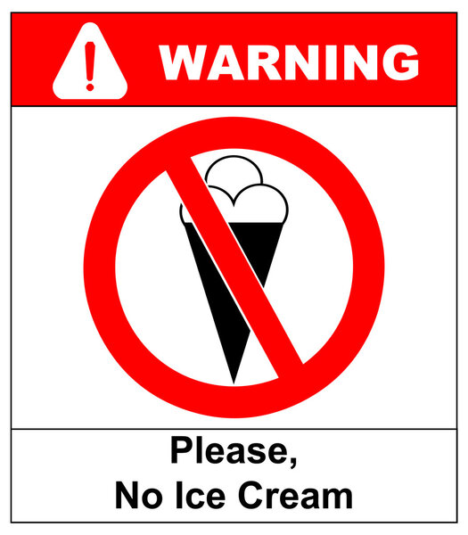 Image of ice cream cone, behind NO sign, on white background Vector symbol