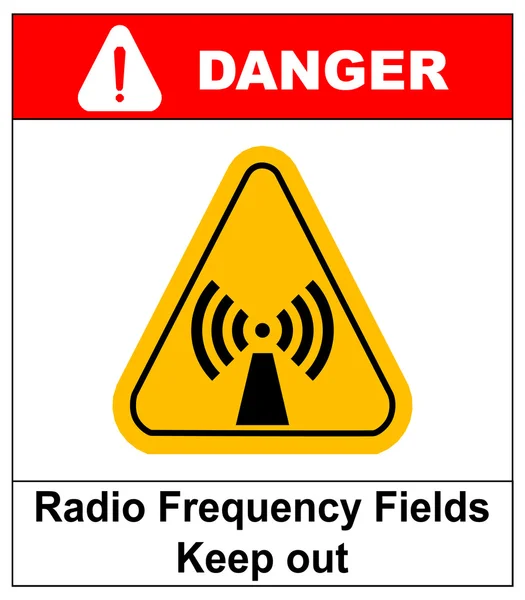 Tehlike afiş radyo frekansı alan sarı renk üçgen içinde kalması — Stok Vektör