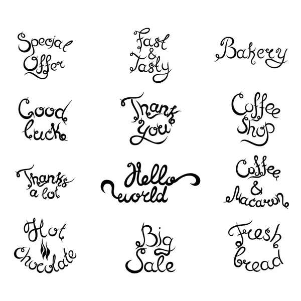 4 van krullend belettering zinnen voor coffeeshop instellen Vectorillustratie. — Stockvector