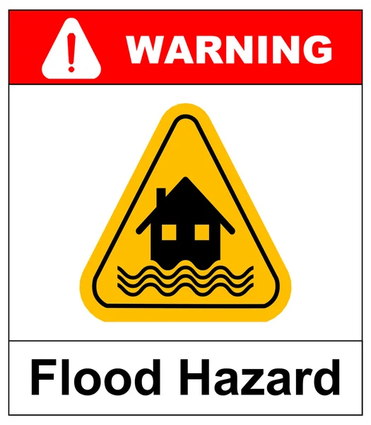 Inundación Desastre Amarillo signo - Casa y olas en el signo amarillo aislado sobre fondo blanco — Archivo Imágenes Vectoriales