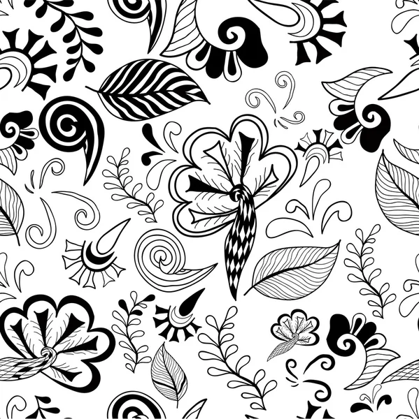 Black-white floral magic seamless pattern. Vector illustration. — Stock Vector