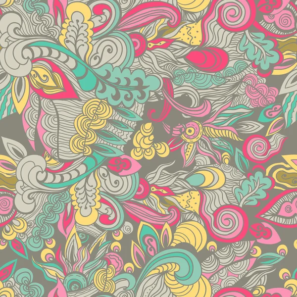 Nahtlose Doodle floralen abstrakten Muster. Vektorillustration. — Stockvektor