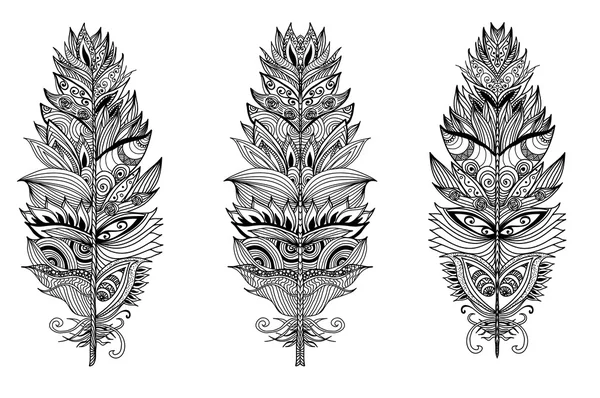 Set of hand drawn plumes. Vector illustration. — Stockový vektor