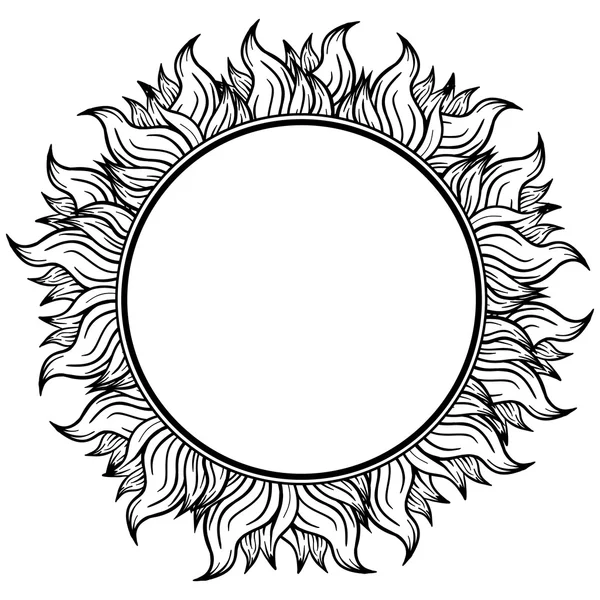 Svart vit cirkel ram med sprutar eld. Vektor illustration. — Stock vektor
