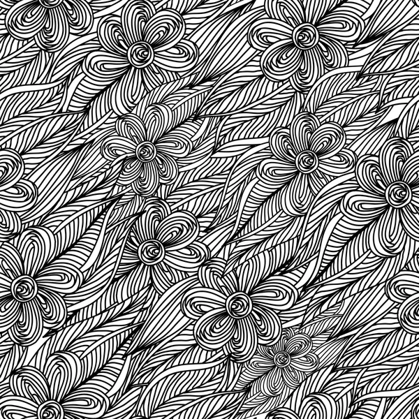 Padrão desenhado à mão criativo sem costura composto por flores estilizadas em cores preto e branco. Ilustração vetorial . — Vetor de Stock