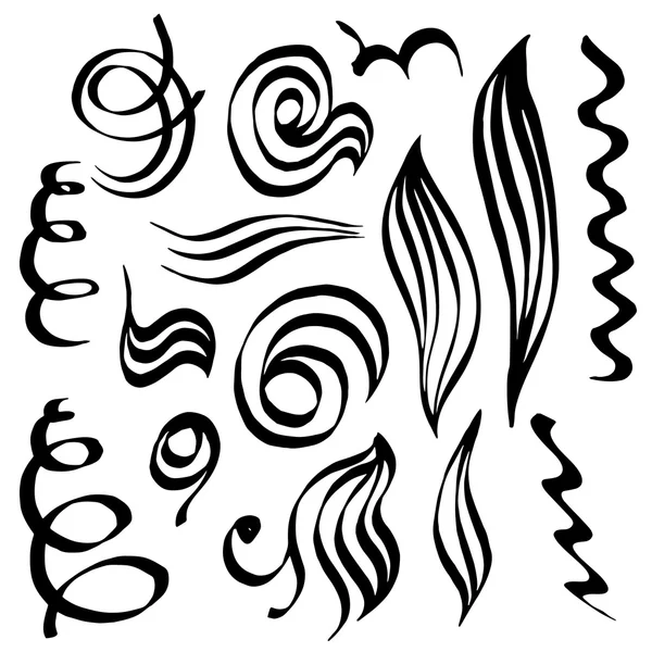 Spirallocken und skizzierte abstrakte Linien. Handgezeichnetes Doodle mit Kalligrafie-Stift. — Stockvektor