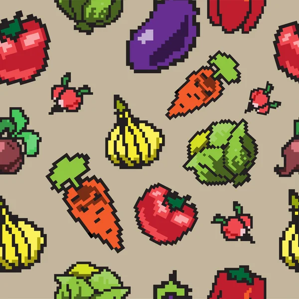 Seamless mönster med pixel grönsaker — Stock vektor