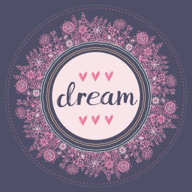 Pembe çiçek çelenk ve metin 