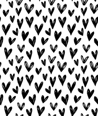 Vektör seamless modeli ile elle çizilmiş doodle siyah küçük Kalpler.