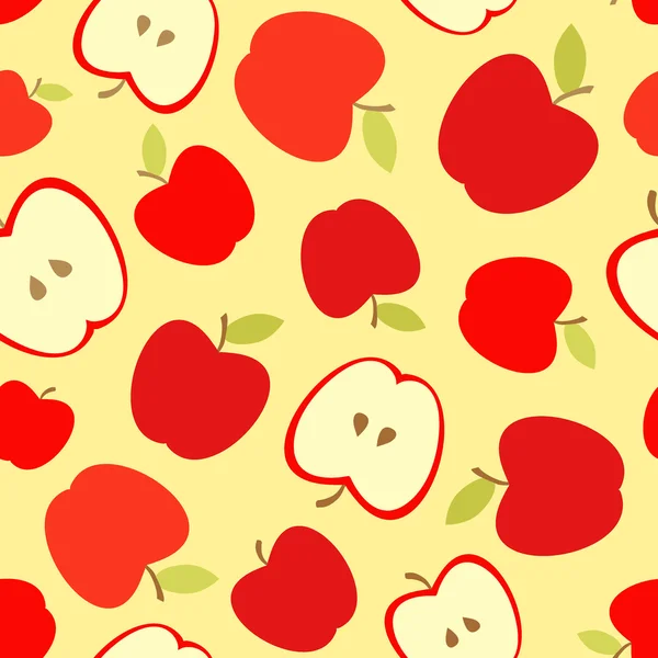 Άνευ ραφής διάνυσμα μοτίβο με τα κόκκινα μήλα και φέτες μήλου. — Διανυσματικό Αρχείο