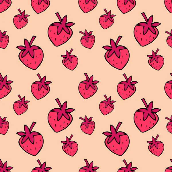 Padrão sem costura com morangos rosa. Padrão de morango vector bonito. Ilustração de fruta de verão . —  Vetores de Stock
