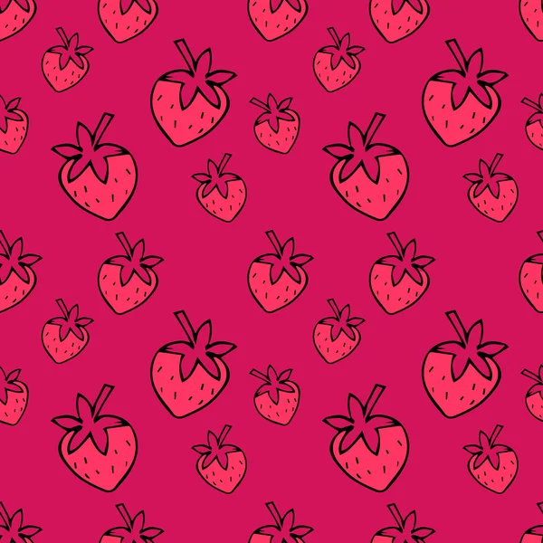 Padrão sem costura com morangos rosa. Padrão de morango vector bonito. Ilustração de fruta de verão . — Vetor de Stock