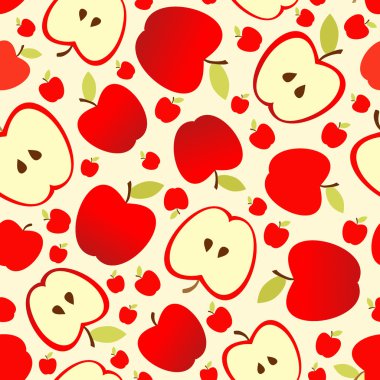 Kırmızı elma ve elma dilim ile sorunsuz vektör desen.