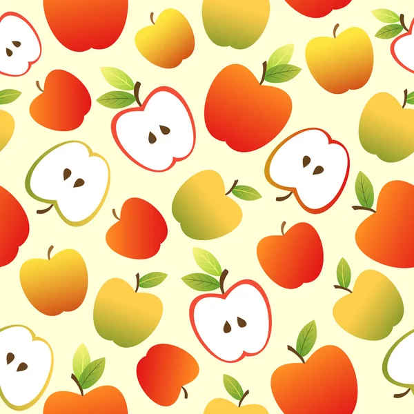 Απρόσκοπτη διάνυσμα μοτίβο με τα κόκκινα και πράσινα μήλα και φέτες μήλου. — Διανυσματικό Αρχείο