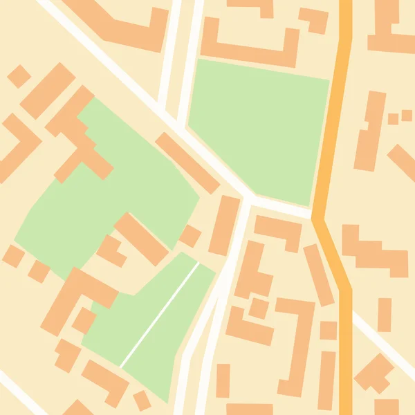 Stadskarta med gröna parker, crossroads, house silhouetes - seaml — Stock vektor