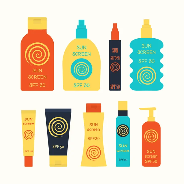 Sunscreen bottle set — Stock Vector