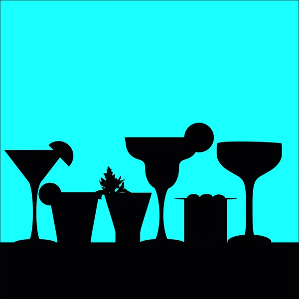 Cocktail silhouetten in een rij — Stockvector