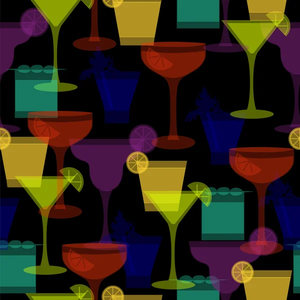 Cocktail silhouetten donker naadloze patroon — Stockvector