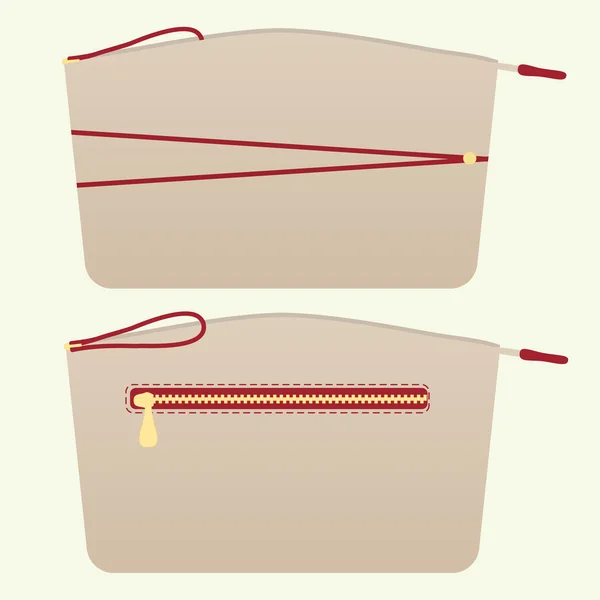 Cosmetische zak in beige kleur - voor- en achterkant — Stockvector