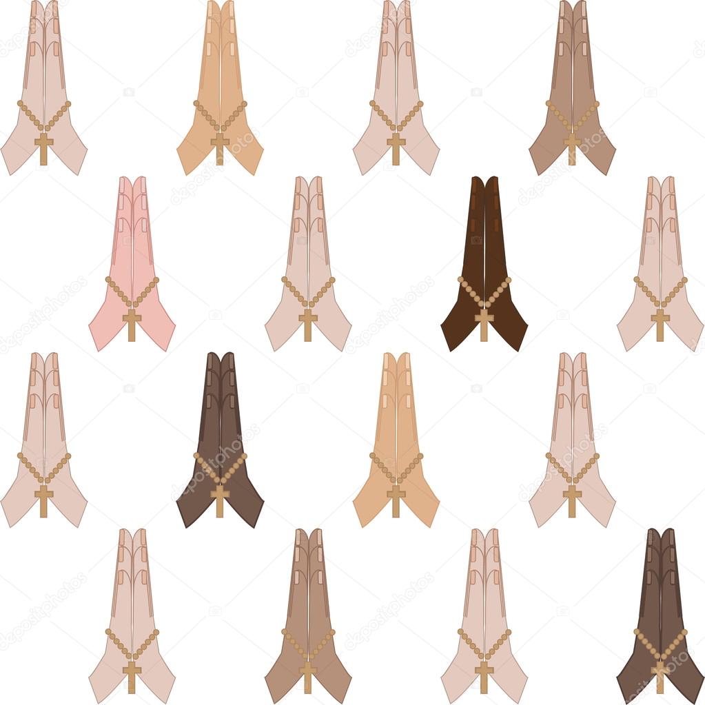 Clapping hands of different skin colors with cross