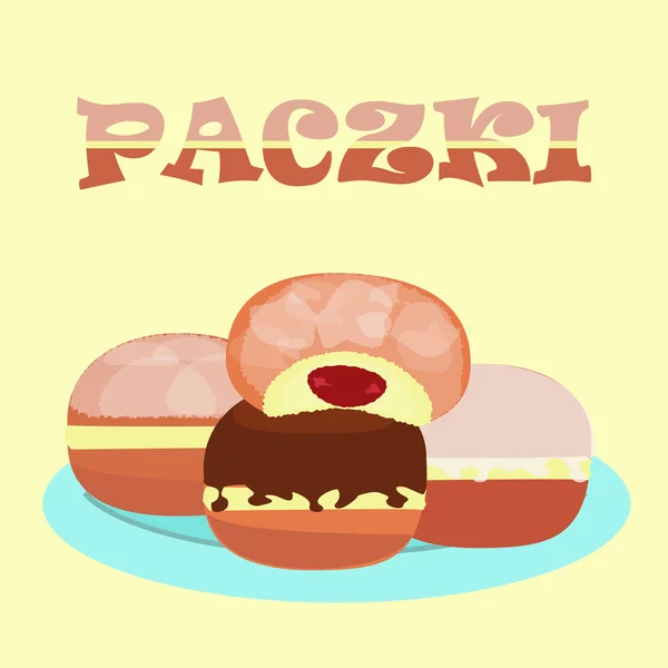 Traditional polish doughnut praczki — Stock Vector