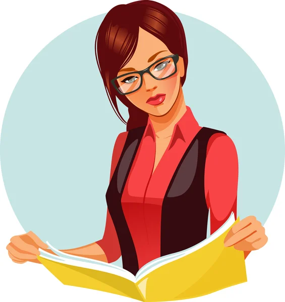 Mujer con revista . — Vector de stock