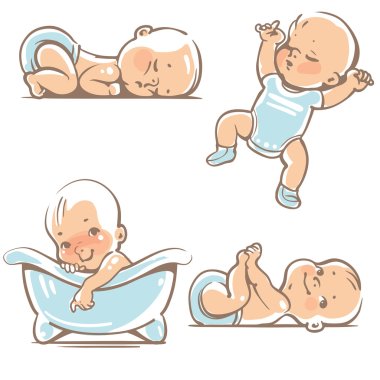 Cute babies in blue clothes. clipart