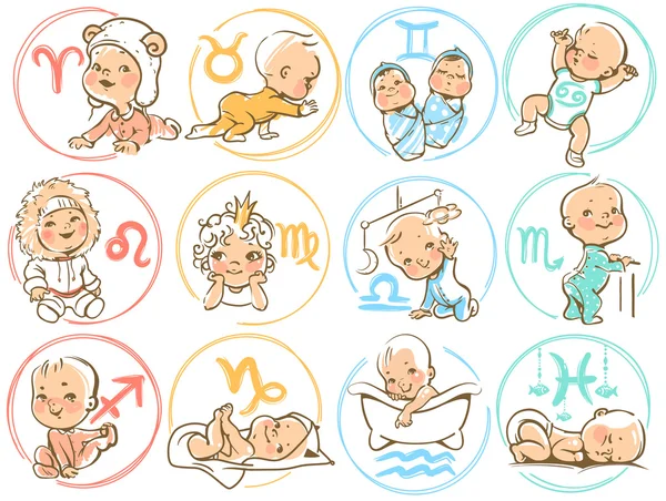 Zodiaco del bambino. Oroscopo sospira come i bambini dei cartoni animati — Vettoriale Stock