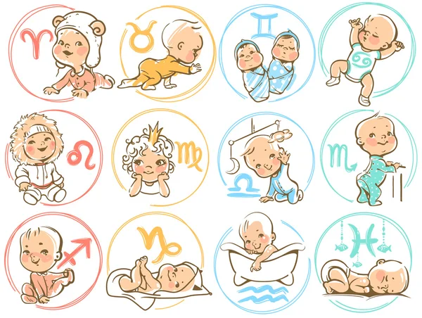 Bébé zodiaque. Horoscope soupire comme des enfants de dessin animé — Image vectorielle