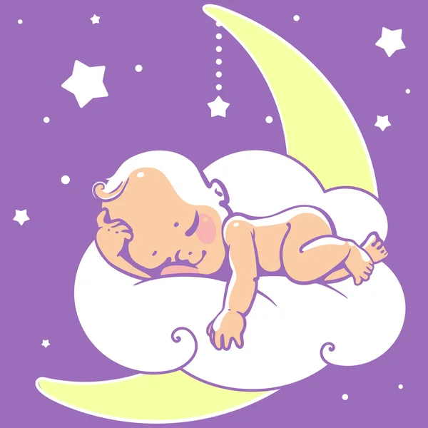 Bambino che dorme sulla luna — Vettoriale Stock