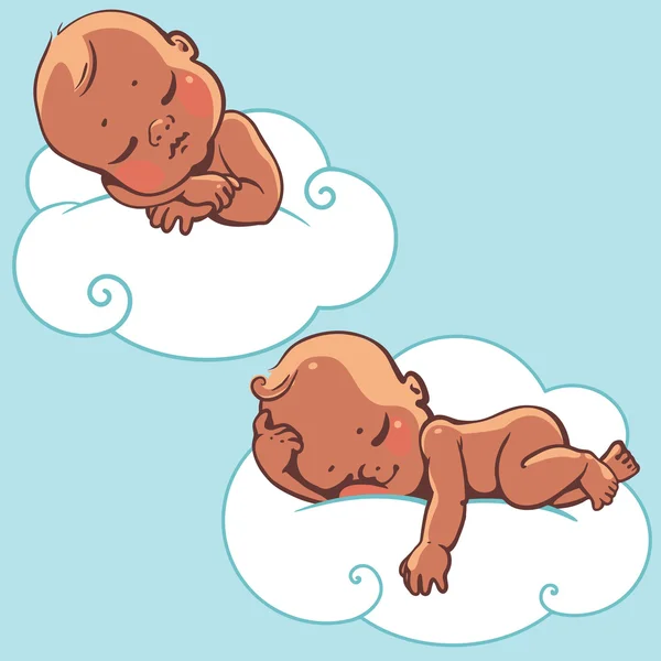 Twee baby's slapen op wolk — Stockvector