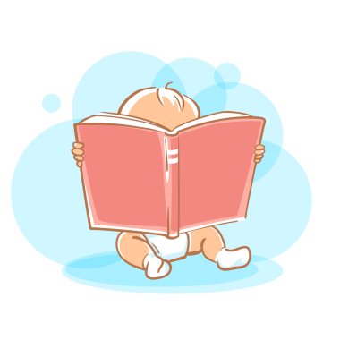 Tatlı küçük bebek kitap okumak.