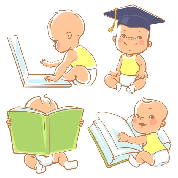 Schattige kleine baby leren. — Stockvector