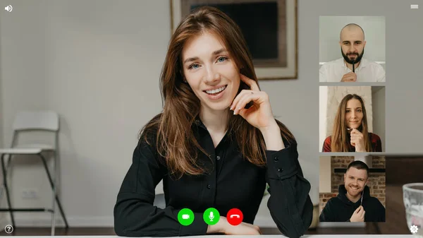 Computer Screen View Telecommunications Application Video Conference Which Female Specialist — Stock Photo, Image