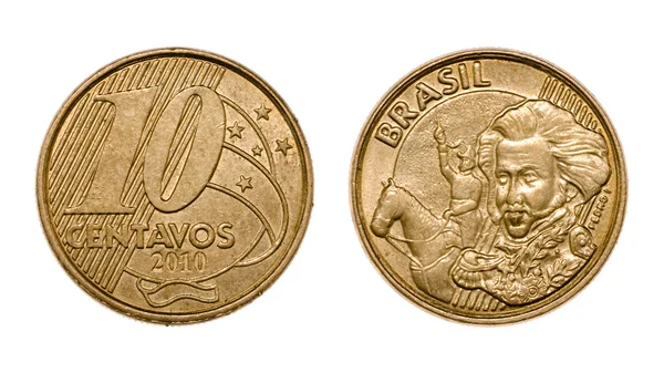 Diez centavos brasileño real moneda frontal y cara trasera — Foto de Stock