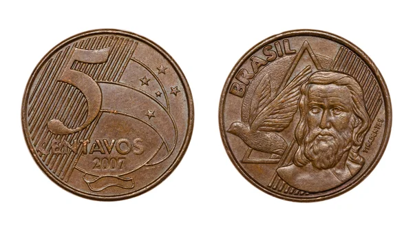 Five cents brazilian real coin front and back faces — Stock Photo, Image