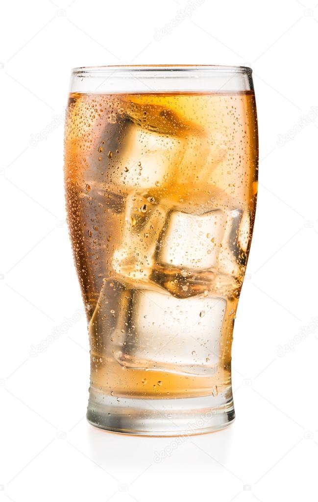 Glass of soft drink isolated on white