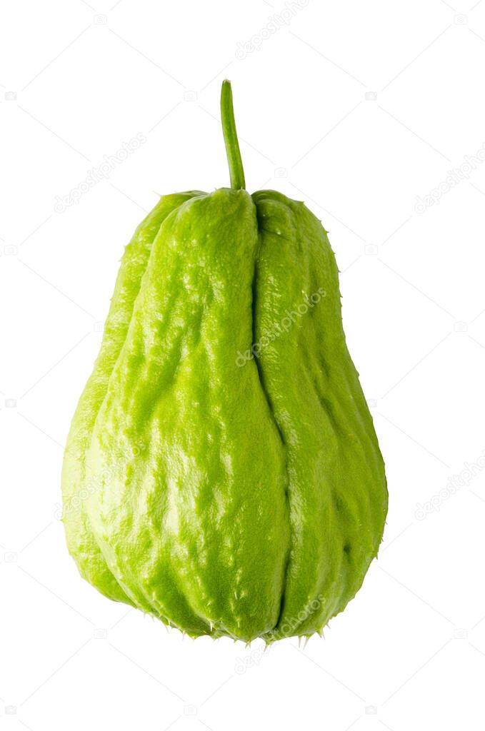 Top view of Fresh chayote (Sechium edulis) also known as mirliton, choko, chou chou or chuchu, isolated on white background with clipping path