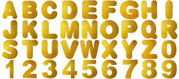 Golden Glitter Letters Numbers Isolated White Background Clipping Path — Stock Photo, Image