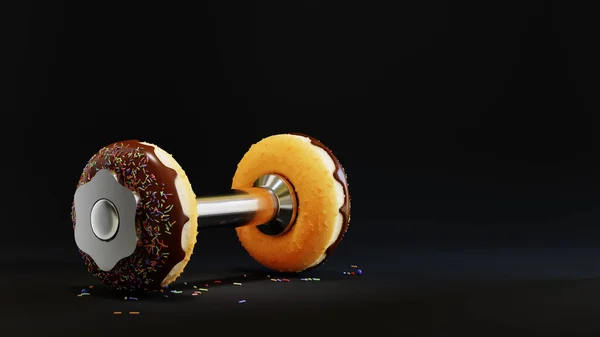 Spor ve Spor Konsepti - Çikolata kaplı donutlar Demir Şapşal 'ın ağırlık tabakları gibi. Clipping Path ile 3d Görüntüleme