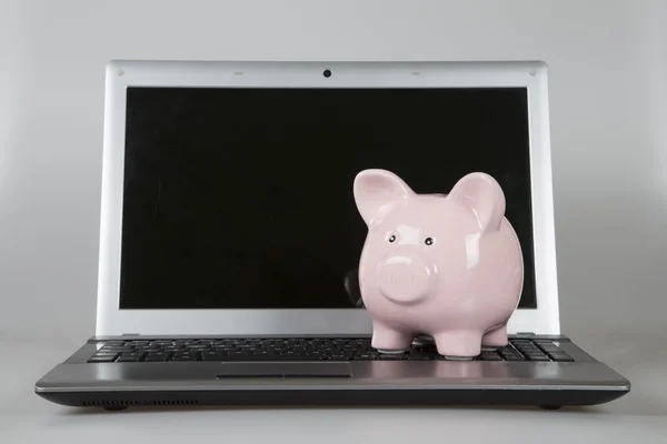 Piggy bak på laptop den tomma skärmen — Stockfoto