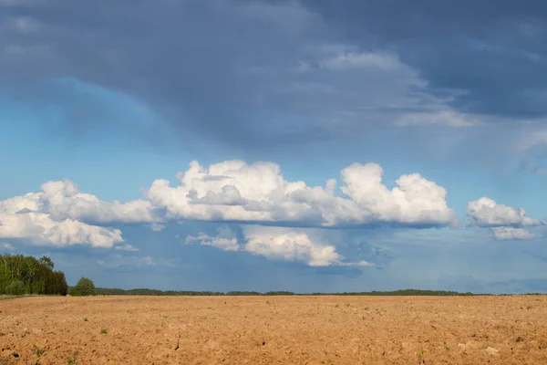 Spring Picturesque Landscape Agricultural Field Quickly Swim Dramatic Fluffy Cumulus — Φωτογραφία Αρχείου