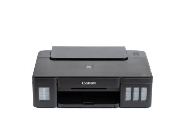 Kolomna, Moscow Region, Russia - 08 August, 2020: Canon PIXMA G1411 Lnkjet Printer Isolated On White Background.