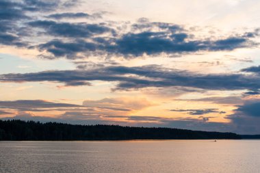 Evening Landscape River Under Dramatic Sky In Summer.