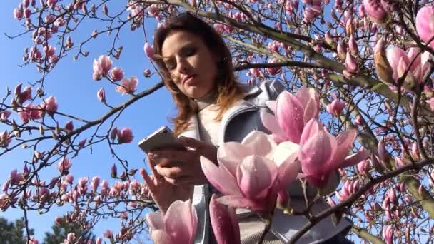 Travailler ou jouer sur votre smartphone dans le jardin fleuri de Magnolia est un vrai délice . — Video