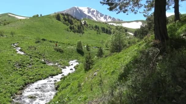 Toeristische camping in de nabijheid van de berg Oshten. De Kaukasische bergen. Rusland. — Stockvideo