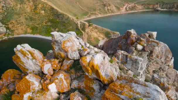 Shamanka Rock Cape Burkhan Viaje Lago Baikal — Vídeo de stock