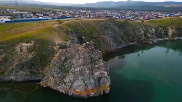 Shamanka Rock Mysu Burkhan Výlet Jezeru Bajkal — Stock video